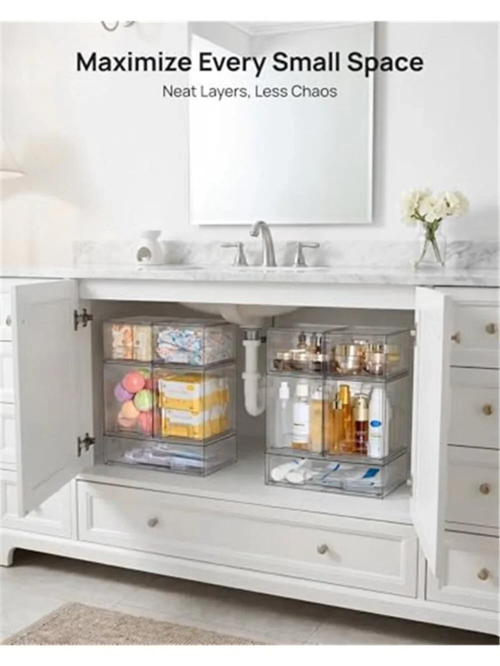 Clear Stackable Storage Drawers 5 Tier Acrylic Organizer Bathroom Vanity Pantry